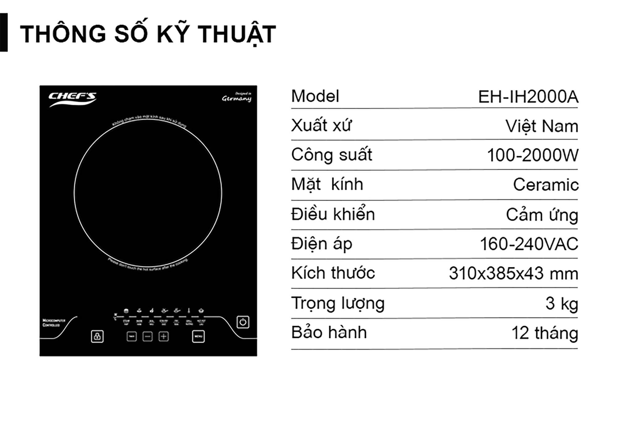 Chef's Bếp từ đơn EH-IH2000A
