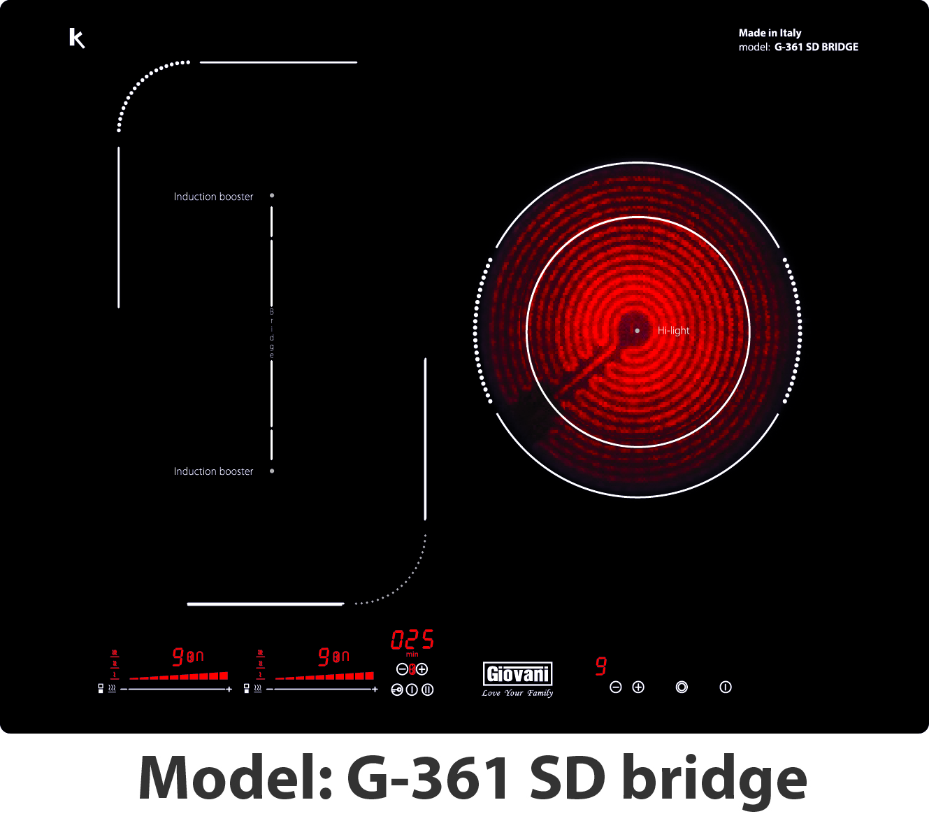 Bếp điện từ kết hợp hồng ngoại Giovani G-361 SD bridge