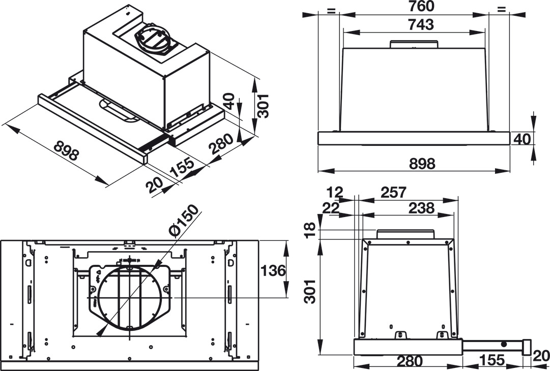 Máy hút mùi âm tủ Hafele, Thép không gỉ, điều khiển cảm ứng nhẹ điện tử, 90cm HH-TG60E