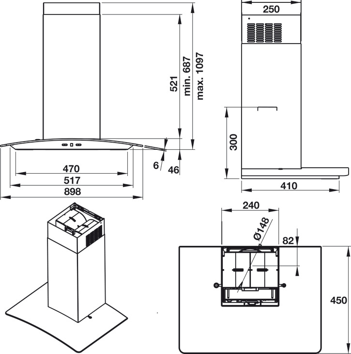 Máy hút mùi gắn tường Hafele, Kính cong, 3 tốc độ + chuyên sâu, điều khiển cảm ứng nhẹ điện tử, 90 cm HH−WG90B