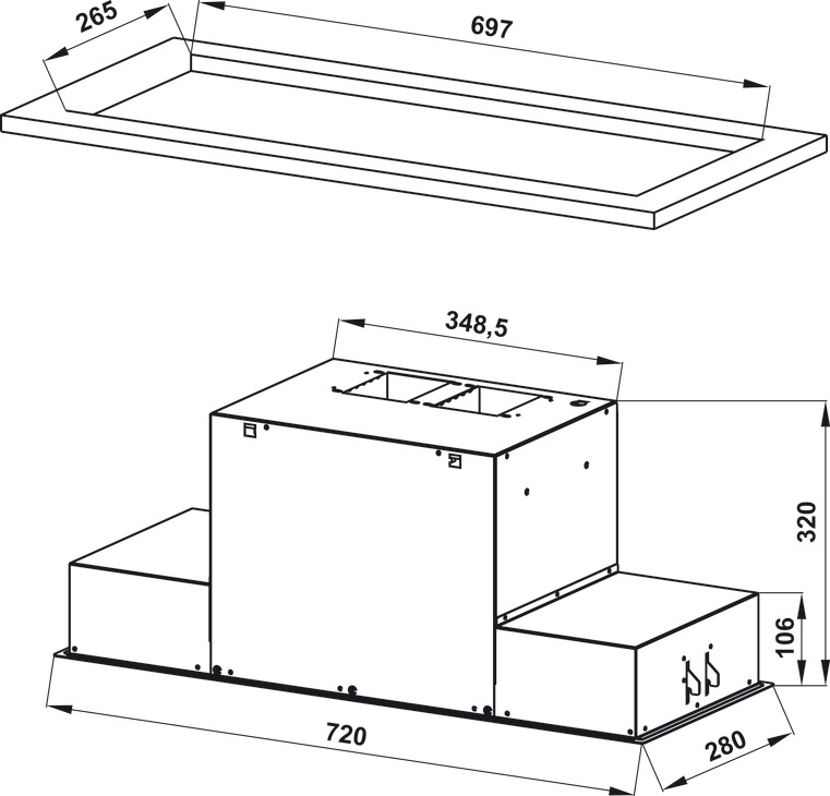 Máy hút mùi âm tủ Hafele , Mặt kính đen + viền thép không gỉ, 72 cm