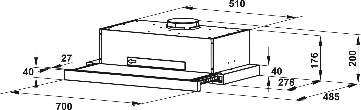 Máy hút mùi Hafele kiểu ống lồng, Mặt kính bằng thép không gỉ và kính đen, 70 cm HH-TT70A