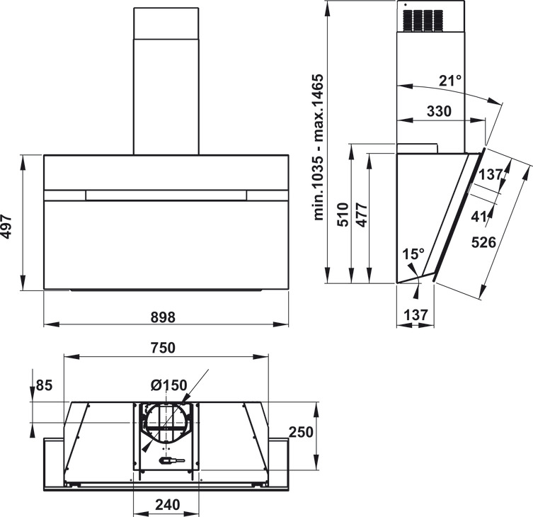 Máy hút mùi gắn tường Hafele, Mặt kính đen, điều khiển cảm ứng, 90 cm HH-WVG90B