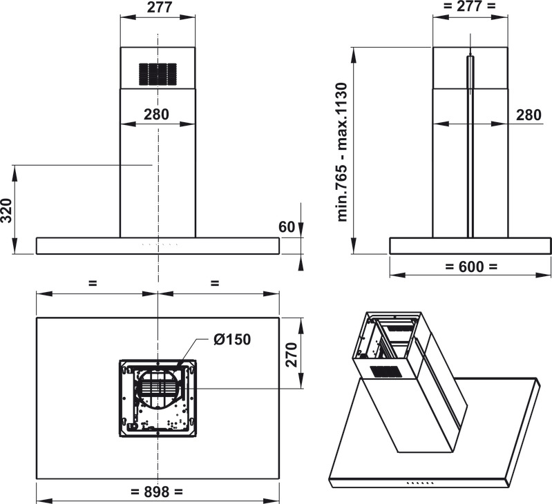 Máy hút mùi đảo Hafele , Thép không gỉ, điều khiển bằng nút nhấn, 90 cm HH-IS90A