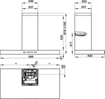 Máy hút mùi gắn tường hafele, Thép không gỉ, 3 tốc độ + chuyên sâu, điều khiển cảm ứng nhẹ điện tử, màn hình LCD