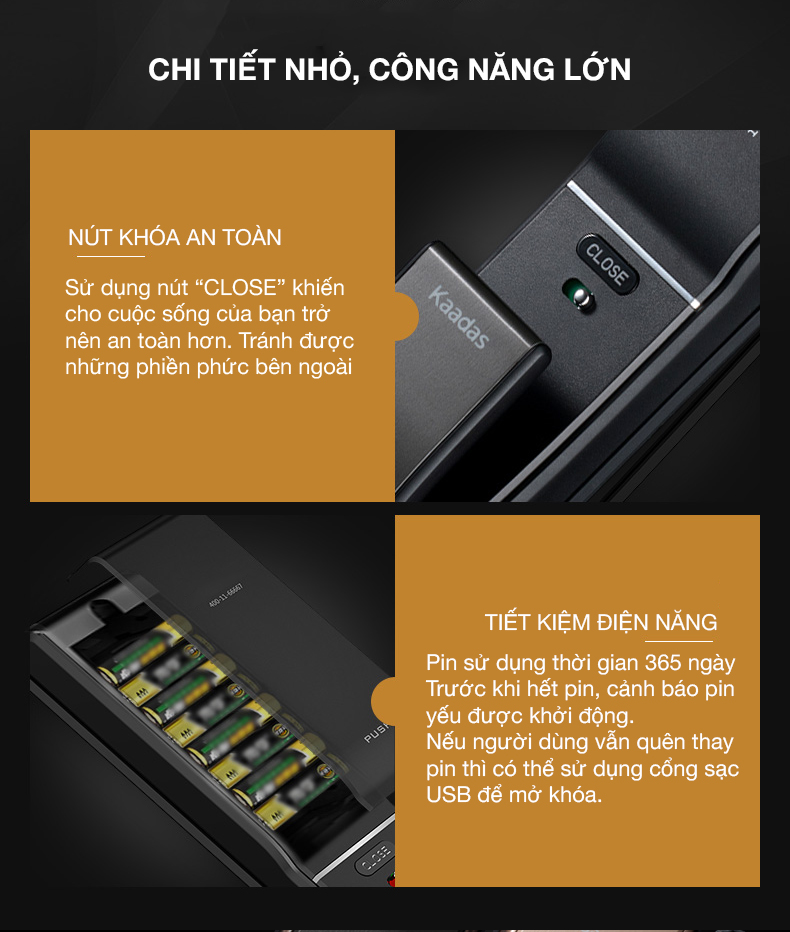 Khóa cửa vân tay KAADAS K9 - khóa cửa Kéo – Đẩy hiện đại