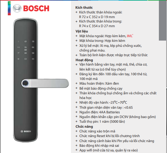 Khóa vân tay Bosch ID60BK App Wifi