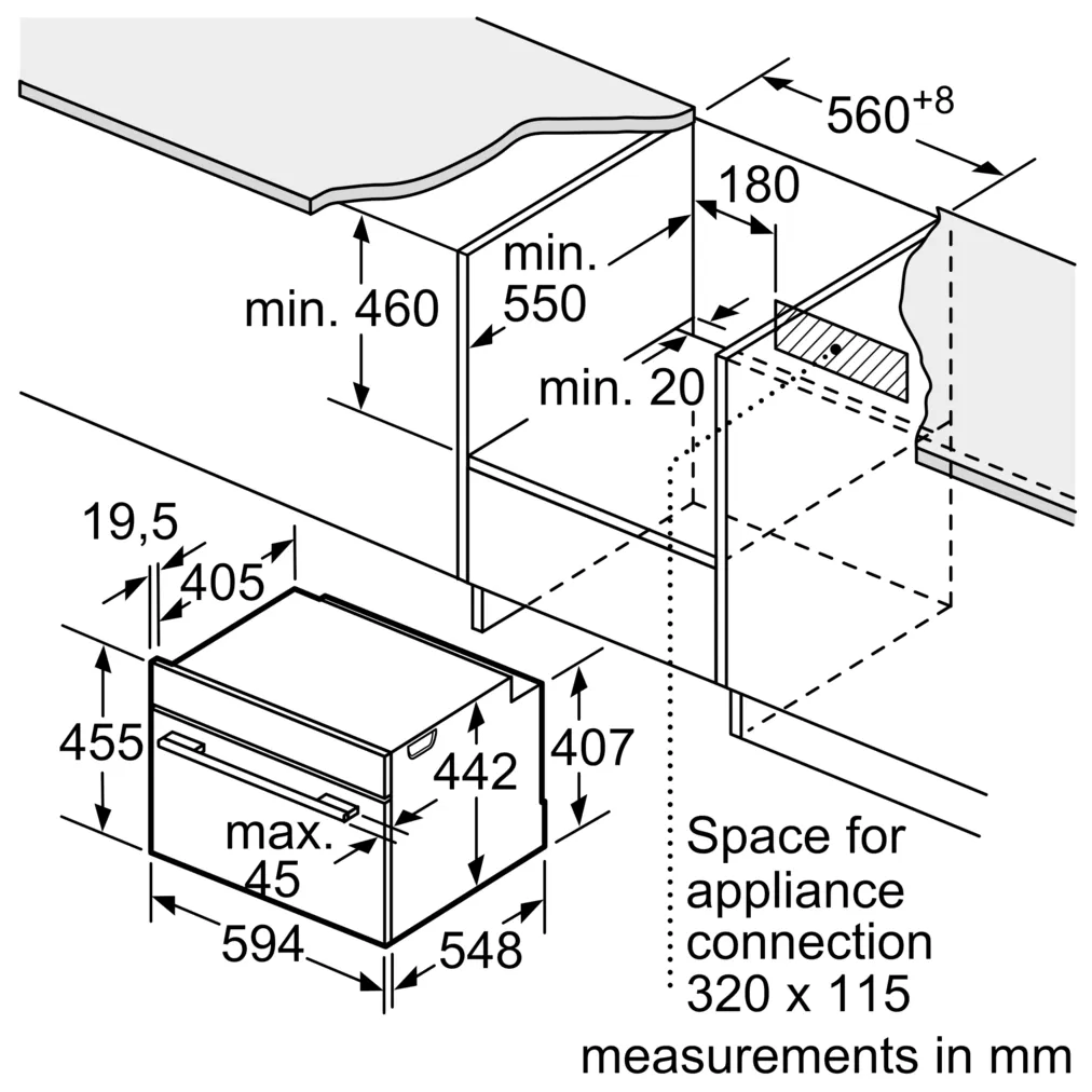 Lò hấp âm tủ 60 x 45 cm Thép không gỉ