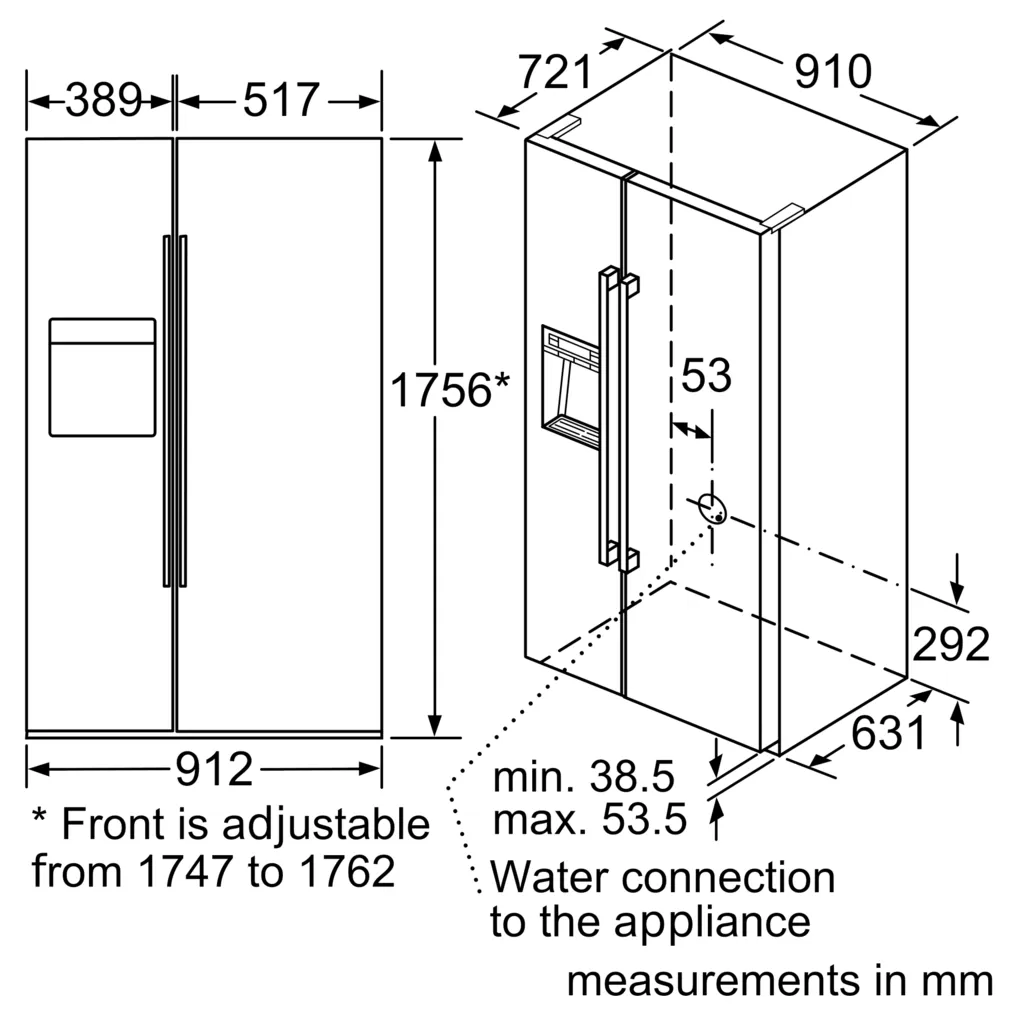 Tủ lạnh side by side Series 8 175.6 x 91.2 cm Màu đen